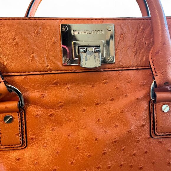 Michael Kors Orange Ostrich-Embossed Satchel - Picture 6 of 6